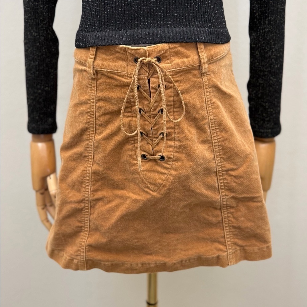 Forever 21 Tan Corduroy Lace-Up Mini Skirt Size Medium